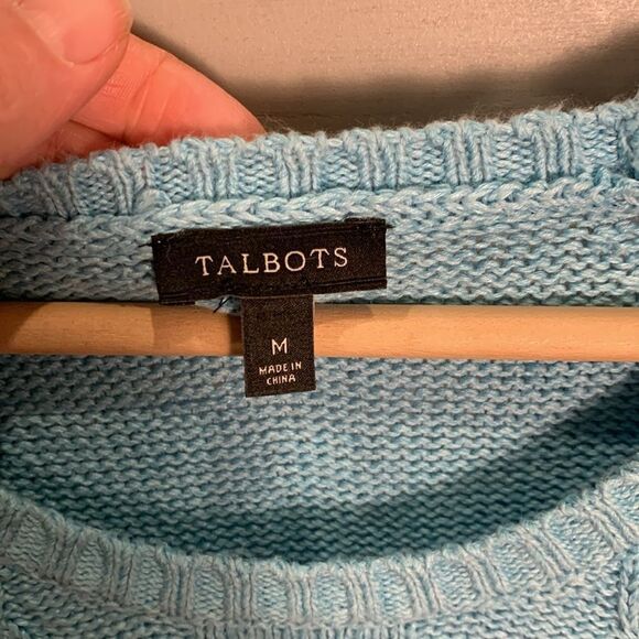 Talbots light blue cable knit linen cotton blend sweater size medium spring - Picture 7 of 9